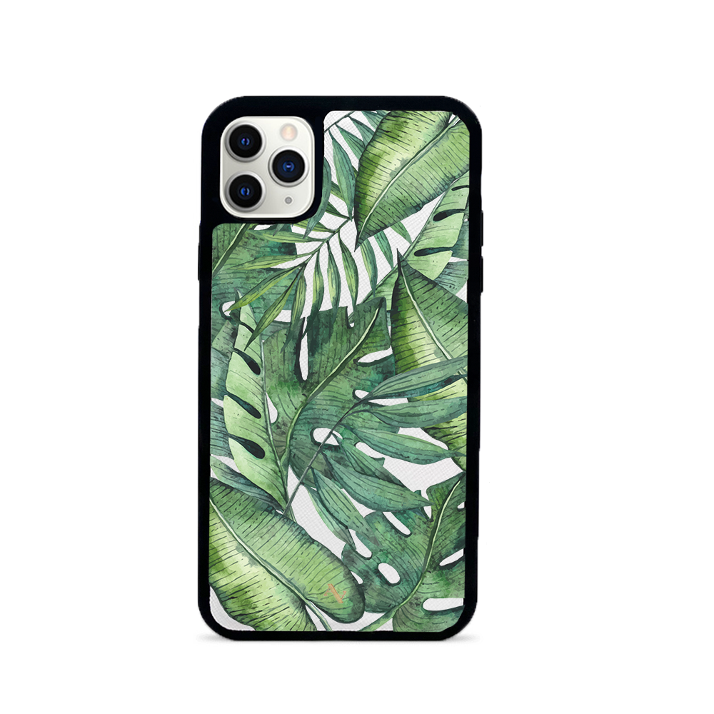 MAAD Tropical Plants Creta iPhone 11 Pro Max Leather Case in saffiano leather with customizable options.